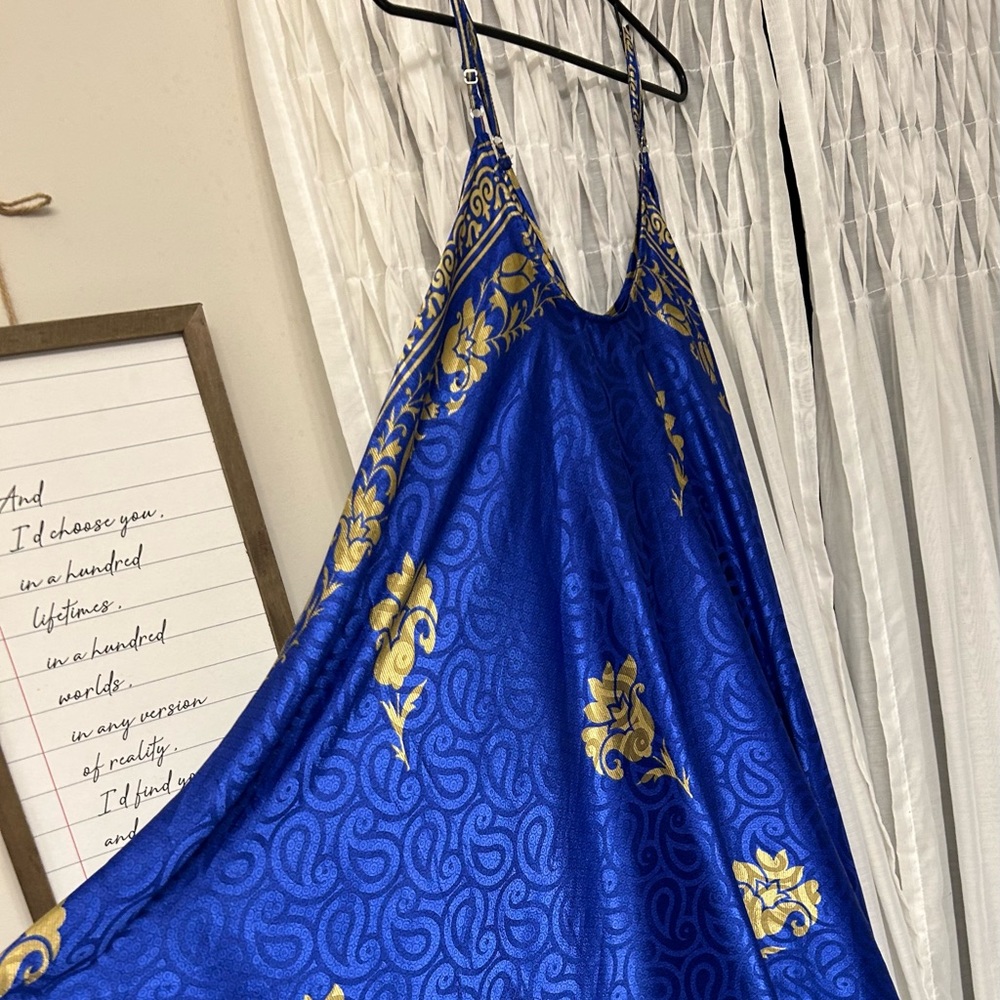 Elegant Blue and Gold Women's Dress